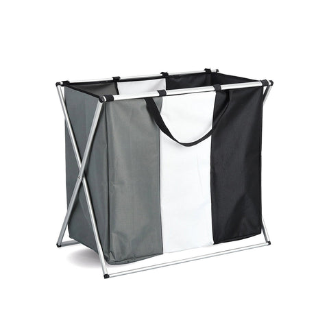 Foldable canvas laundry basket with 3 compartments