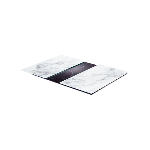 Set of 2 marble-effect white covers for cooktop burners