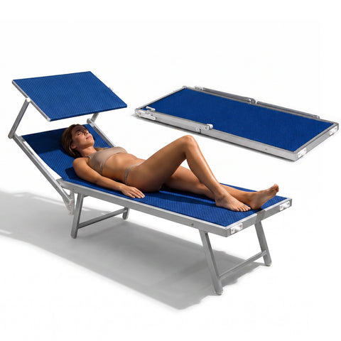 Foldable Aluminum and Textilene Sun Lounger with 360° Sunshade – Reclining Backrest and 150kg Capacity