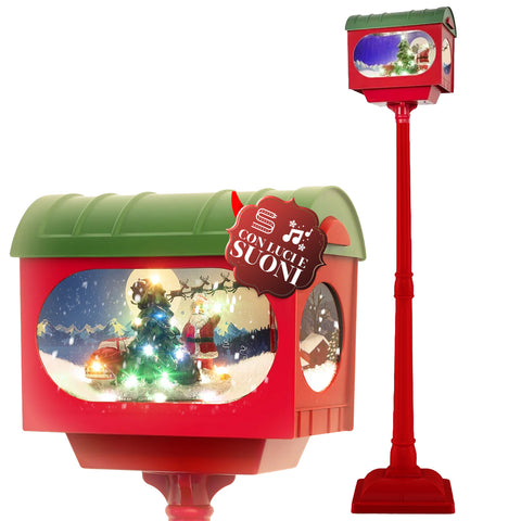 Christmas Street Lamp with Blown Snow, Music, and LED Lights - 3 Variants: White or Red Sphere 150 cm and Mailbox 160 cm