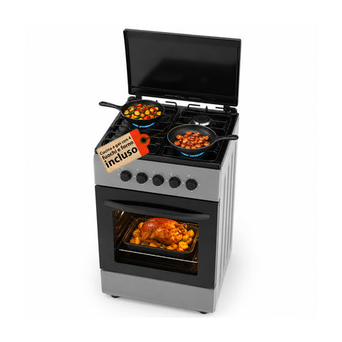 50x50 cm Gas Cooker with 49-Liter Gas Oven, 4 Burners with Different Heat Outputs, Safety Valves and Lid