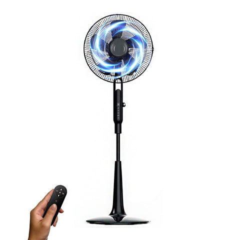 5-Blade Pedestal Fan, 10 Speeds, Timer and Remote Control, 45W, Black