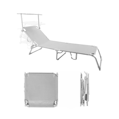 Folding aluminum beach lounger with sunshade 2x1 White