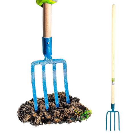 4-tine digging fork with 150cm mahogany handle