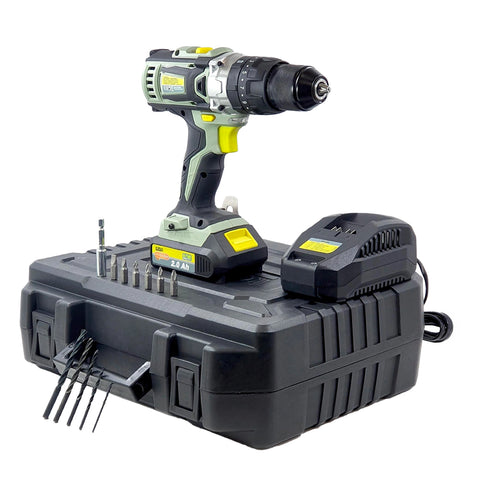 Cordless impact drill driver with 2Ah battery and case with 13 accessories, 20V - 230Hz