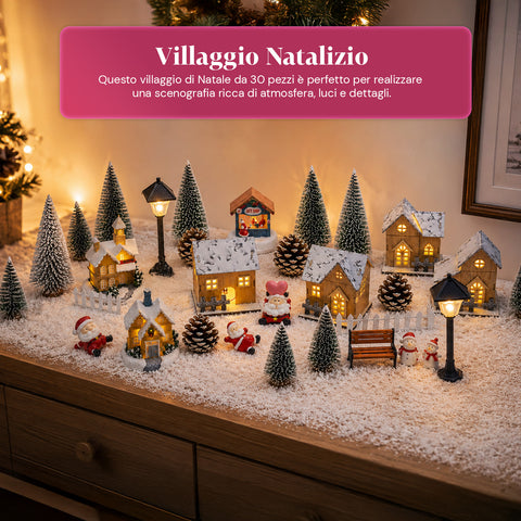 saint joy villaggio natalizio 30 pezzi in resina con casette luminose e neve ean 8050043127969