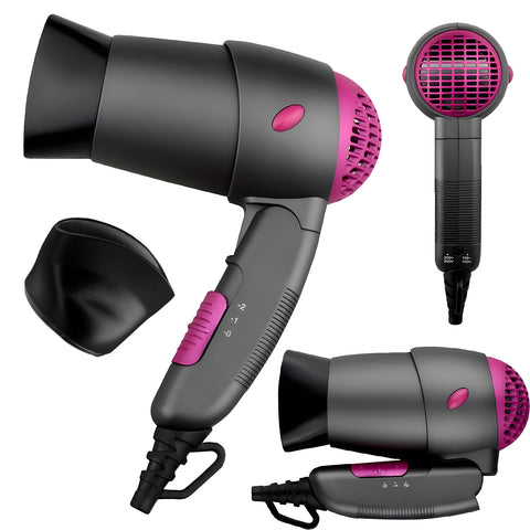 Compact 1200w Travel Hair Dryer with Folding Handle and Dual Voltage