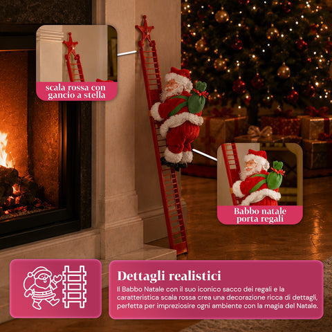 saint joy babbo natale sulla scala animato con musica decorazione h72 cm ean 8050043127938