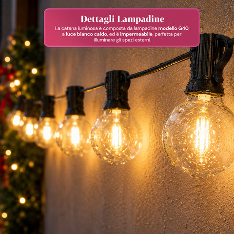 saint joy catena luminosa da esterno solare 15 m con 24 lampadine led g40 ean 8050043128577
