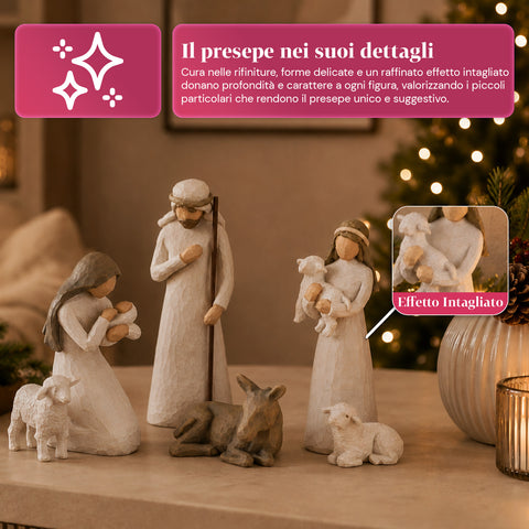 saint joy presepe moderno 6 pezzi in resina effetto intagliato ean 8050043128164