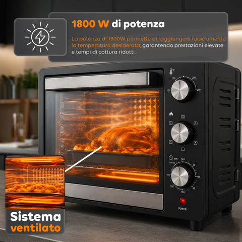 wintem forno elettrico da banco 45 litri ventilato con timer e doppio vetro 1800w con accessori ean 8056819078572