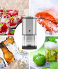 Tritaghiaccio elettrico DCG in acciaio inox 60-80W per cocktail, granite e bevande fredde, con salmone su ghiaccio e drink colorati