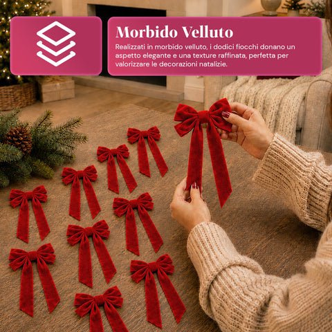 saint joy fiocchi per albero di natale in velluto rosso set 12 10x21 cm ean 8050043128492