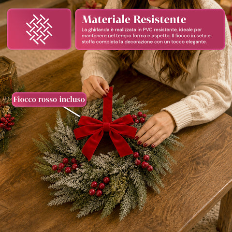 saint joy ghirlanda natalizia a38 cm con fiocco rosso e bacche effetto neve ean 8050043128546