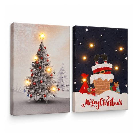 saint joy quadri natalizi con luci led in set da 2 30x40 cm babbo natale renne gnomo e alberi che si illuminano a batteria con interruttore ean 8056819082395