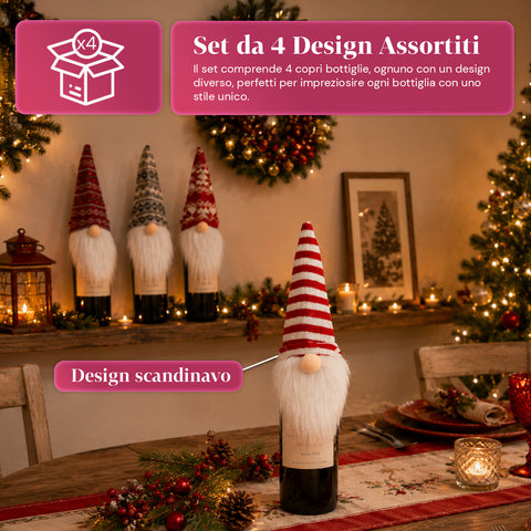 saint joy copribottiglia natalizio gnomi set 4 pezzi con cappello in lana ean 8050043127945