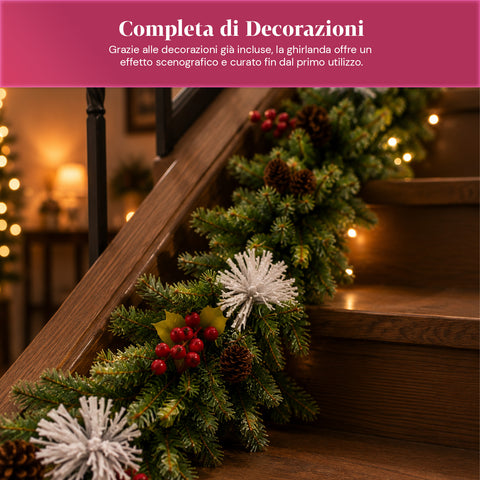 saint joy festone natalizio 150 cm con pigne e bacche rosse rami modellabili ean 8050043127976