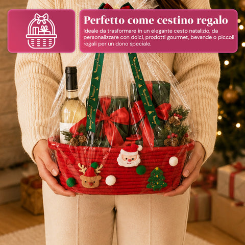 saint joy cestino natalizio in corda di cotone rosso 30x20x12 cm con manici ean 8050043128102