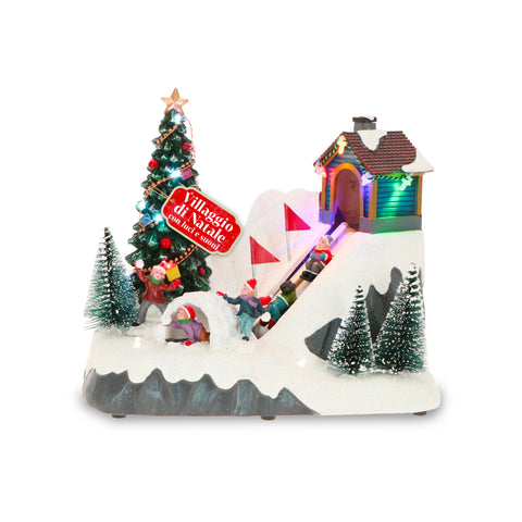 Animated GlimmerPine Christmas Village with LED Lights, Music, and Moving Track