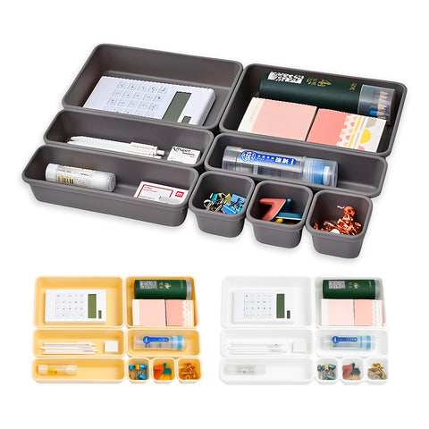 Space-Saving 8-Piece Multi-Purpose Drawer Organizer Set for Home, Office, Bathroom, and Makeup