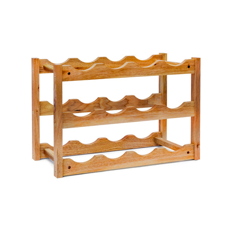 Compact Bamboo Wine Bottle Organizer 12 Bottles on 3 Shelves