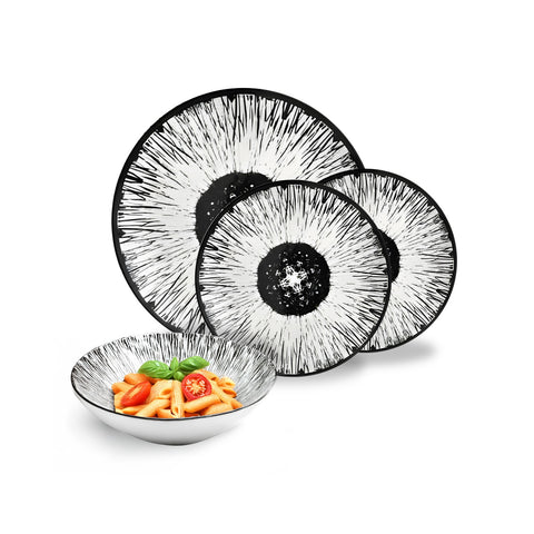 18-Piece Porcelain Dinnerware Set with Corolla Pattern for 6 Place Settings