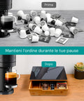 Cassetto Porta Capsule e Cialde in Bambù con ripiano in vetro, compatto con 4 scomparti. Ean 8056819042719