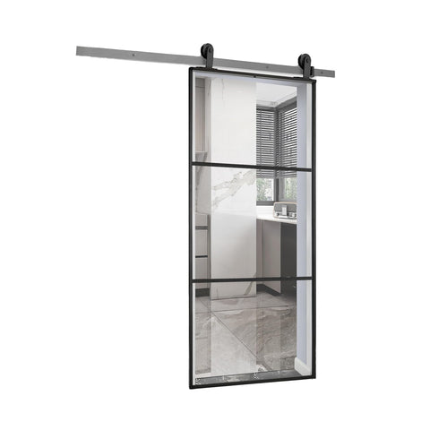 Sliding door with transparent glass and aluminum frame 96x220cm black