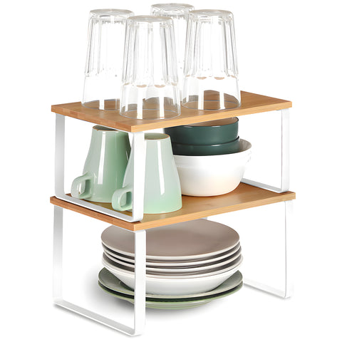 Set of 2 Bamboo Shelves with Metal Frame, Space-Saving and Multi-Purpose