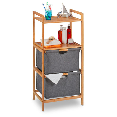 Bamboo Shelving Unit with 2 Shelves and 2 Space-Saving Multi-Purpose Fabric Baskets