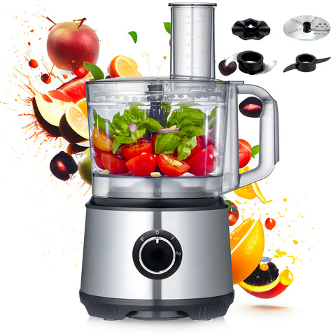 600W Multi-Function Food Processor with Steel Blades and Accessories Included