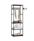 Scaffale appendiabiti salvaspazio con 3 ripiani e grucce laterali 45x36x170cm, barra portagrucce centrale per abiti e scarpe