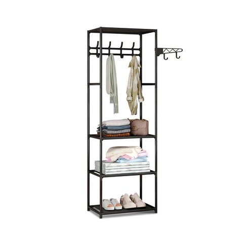 Space-Saving Coat Rack Shelf with 3 Shelves and Side Hangers Compact