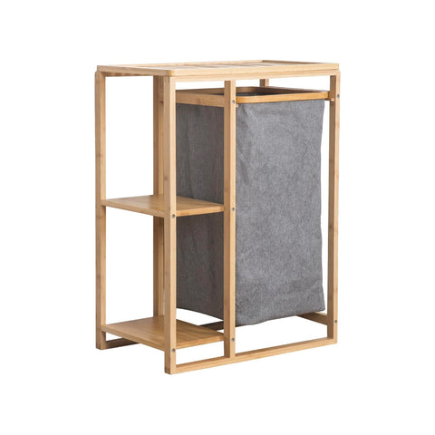 Bamboo Laundry Shelving Unit with 2 Shelves and Space-Saving Multi-Purpose Basket