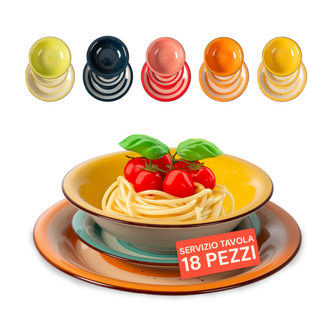 18-Piece Set of Colorful Stoneware Ceramic Plates for an Elegant Table