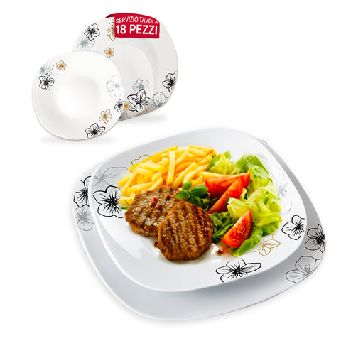 18-Piece Dinnerware Set with Square Porcelain Plates and Narcissus Decoration