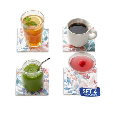 Floral Ceramic Coasters – Set of 4 for Hot and Cold Drinks