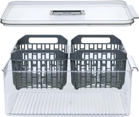 Double refrigerator container in gray plastic, 32,5x12x22,5 cm