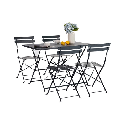 Koby Double Lounge Set with Table and 4 Foldable Anthracite Metal Chairs