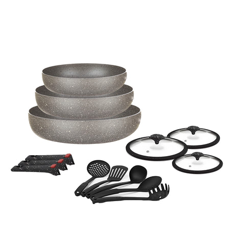 12-Piece Gray Induction Frying Pan Set with Removable Handles