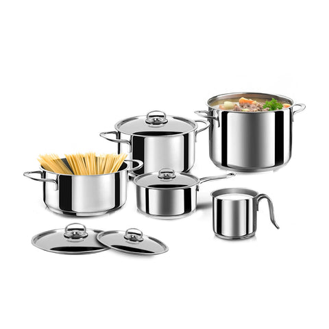 Set of 9 Stainless Steel 18/10 Cookware Pieces with Pots, Saucepans and Milk Pot