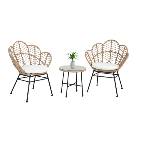 Fiji Lounge Set with Glass Coffee Table and 2 Poly rattan Chairs