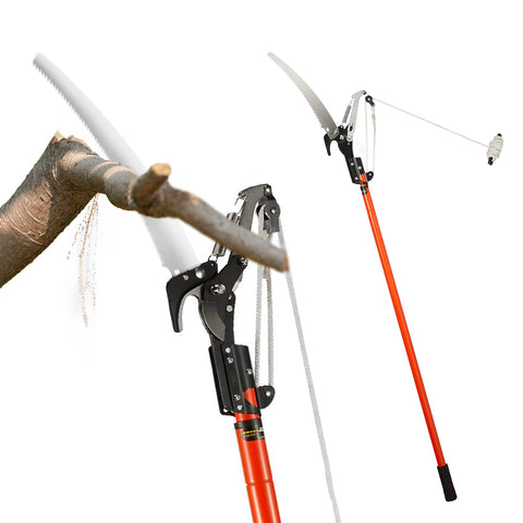 Telescopic pole pruner, 2.4 m, with steel saw and nylon rope