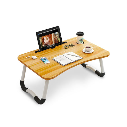 Space-Saving Folding Wooden Table with Cup Holder