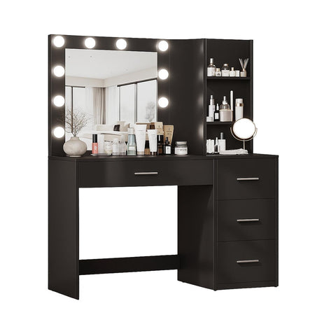 Desk with Mirror and LED Lights in 3 Tones - Natural, Warm, Cool - for Makeup and Organization