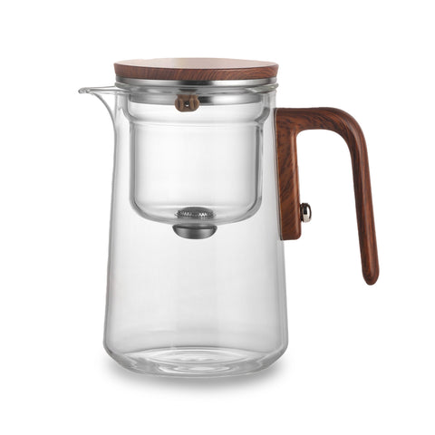 Glass Teapot with Separate Filter, Heat-Resistant Handle and Wood-Effect Lid