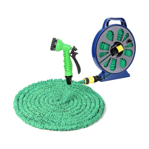 Mahuka 15m expandable garden hose with spray gun, 7 settings and dispenser