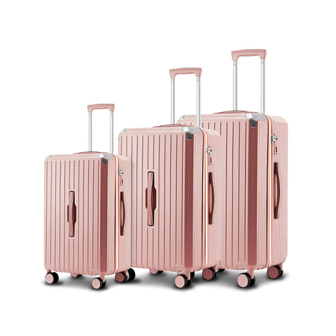 Pink ABS Trolley Suitcases 56-66-76 cm with Double Swivel Wheels