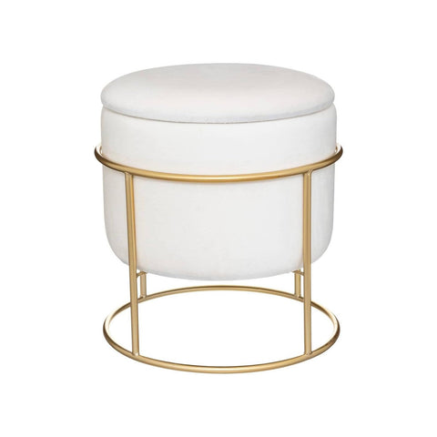 Velvet Pouf with White Gold Frame