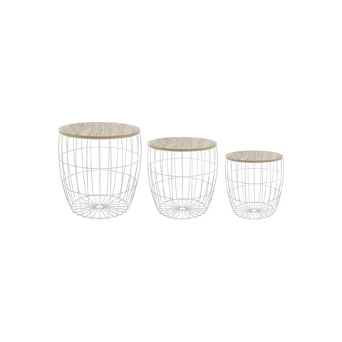 Set of 3 stackable wooden and metal tables 30/35/40cm White